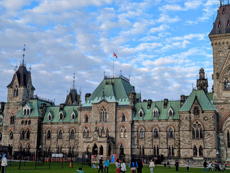 Gothic architecture of Parliament Hill buildings.